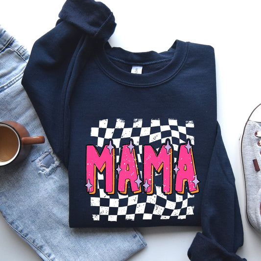 Mama, Checkered, Vibrant, Retro, Vintage Sweatshirt