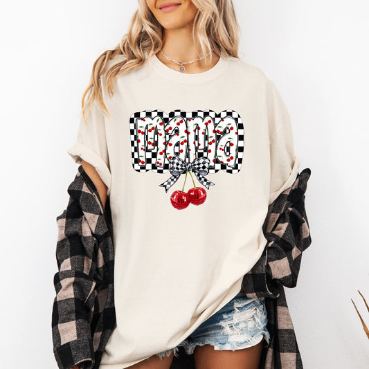 Mama, Cherries, Checkered, Retro, Comfort Colors T-Shirt