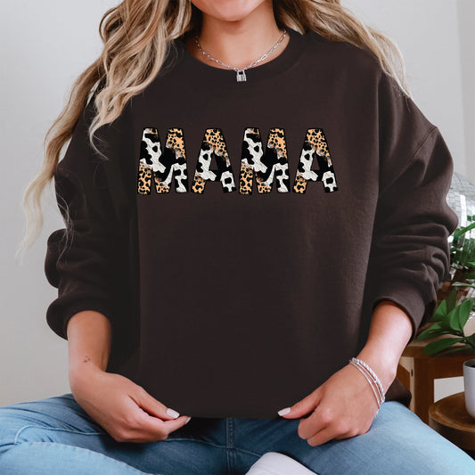 Mama, Leopard Cow Print, Classic, Animal Print, Mother's Day Sweatshirt