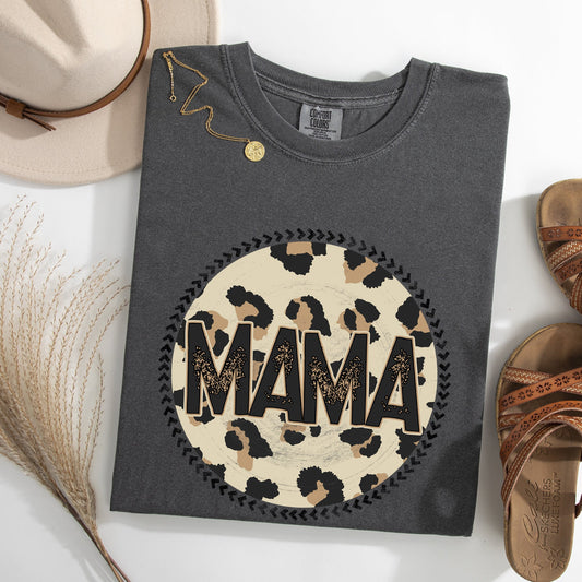 Mama, Leopard Print Circle, Western, Cowboy Tshirt Comfort Colors T-Shirt