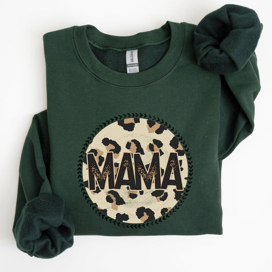 Mama, Leopard Print Circle, Western, Cowboy Sweatshirt