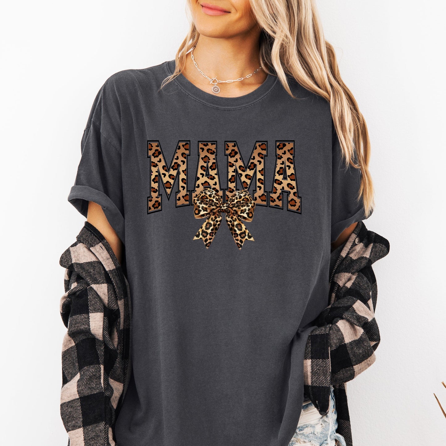 Mama, Leopard Print, Bow, Ribbon, Mother's Day Tshirt Comfort Colors T-Shirt