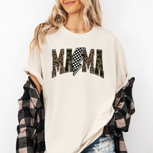 Mama, Leopard Print, Camo, Camouflage, Checkered, Lightning Bolt, Mother's Day Tshirt Comfort Colors T-Shirt