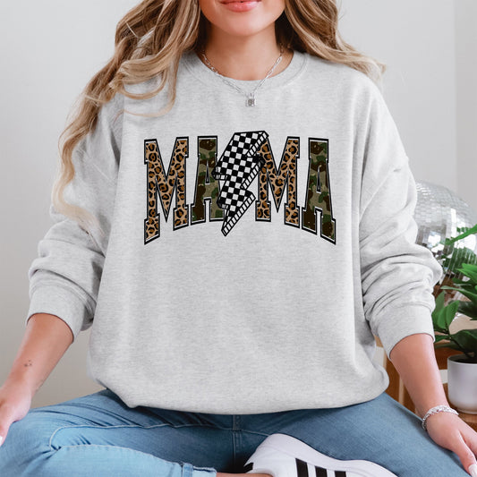 Mama, Leopard Print, Camo, Camouflage, Checkered, Lightning Bolt, Mother's Day Sweatshirt