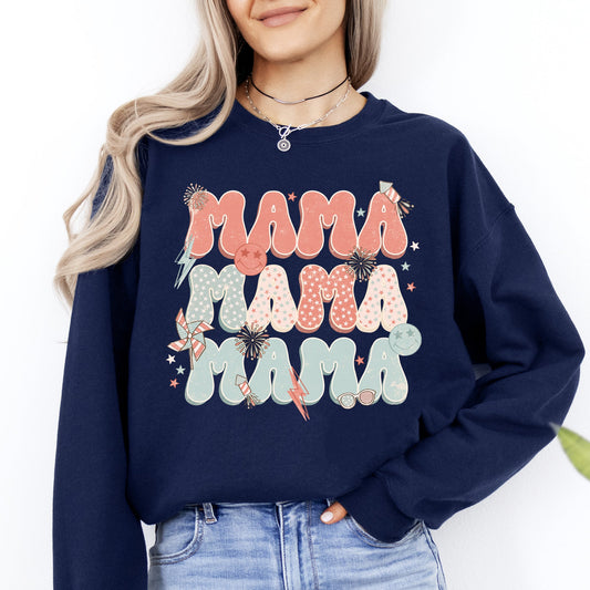 Mama, Patriotic, 4th of July, Fireworks, Retro, USA, America, 4th of July Sweatshirt