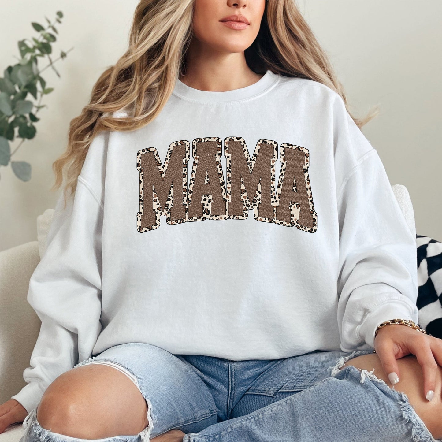 Mama, Textured Leopard Print, Mother's Day, Retro, Varsity Sweatshirt