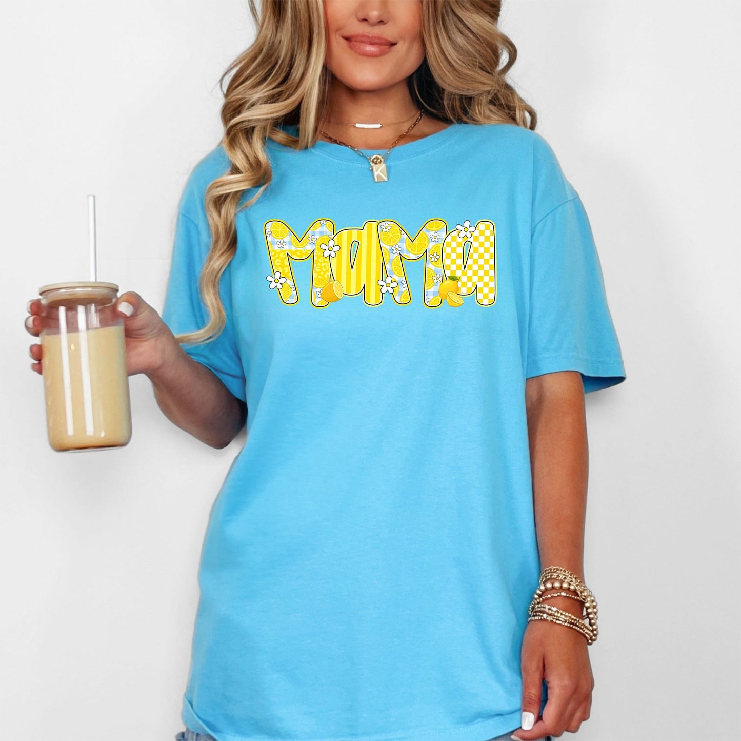 Mama, Yellow Checkered, Flowers, Retro, Comfort Colors T-Shirt
