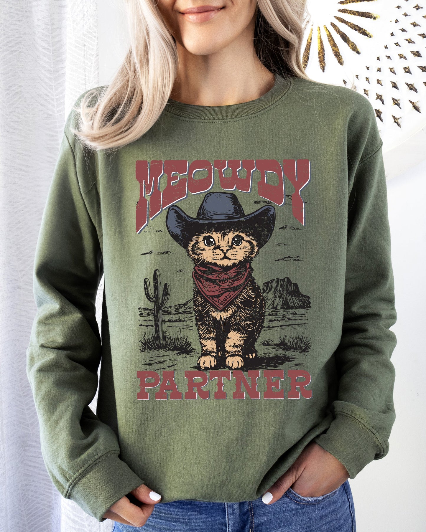 Meowdy Partner, Cowboy Cat, Cowgirl, Howdy, Yee Haw, Western, Country, Cute Sweatshirt