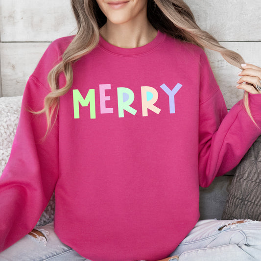 Merry Sweatshirt, Positivity, Funny, Sarcastic, Mom Gift, Mental Health, Colorful, Pastel, Crewneck, Crew Neck Sweatshirt