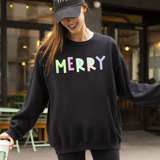 Merry Sweatshirt, Positivity, Funny, Sarcastic, Mom Gift, Mental Health, Colorful, Pastel, Crewneck, Crew Neck Sweatshirt