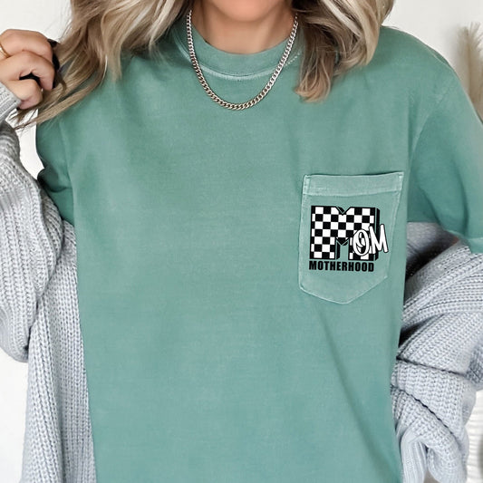 Mom, Motherhood, Retro, Checkered, Pocket Tee Comfort Colors T-Shirt