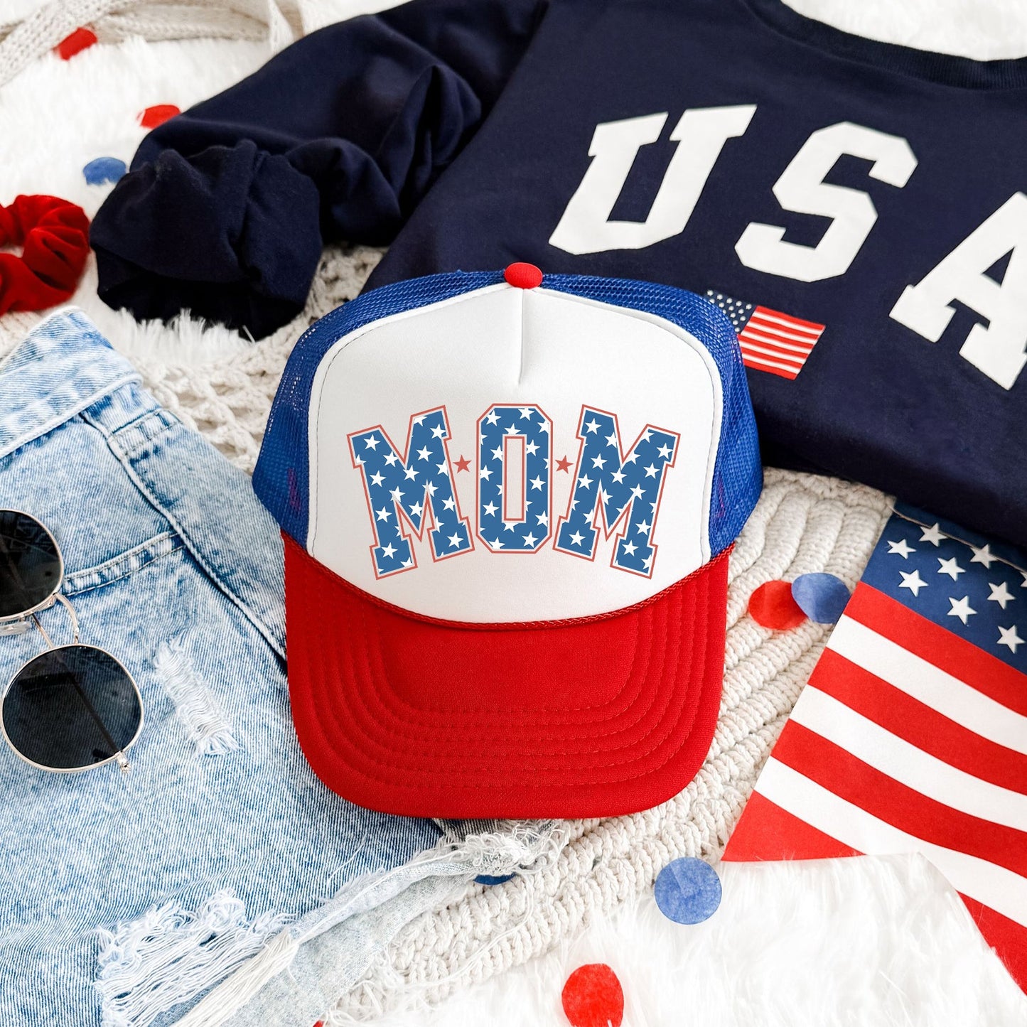 Mom, Stars, Patriotic, Snapback Trucker Hat