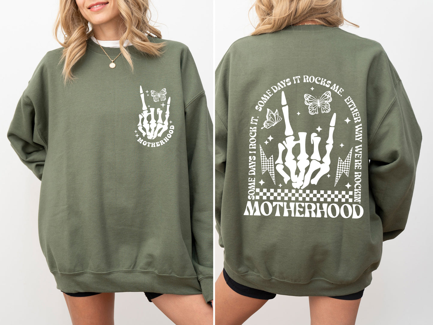 Motherhood Rocks, Mother's Day, Skeleton, Trend Sweatshirt