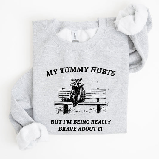 My Tummy Hurts, Raccoon, Meme, Aesthetic, Funny Sweatshirt