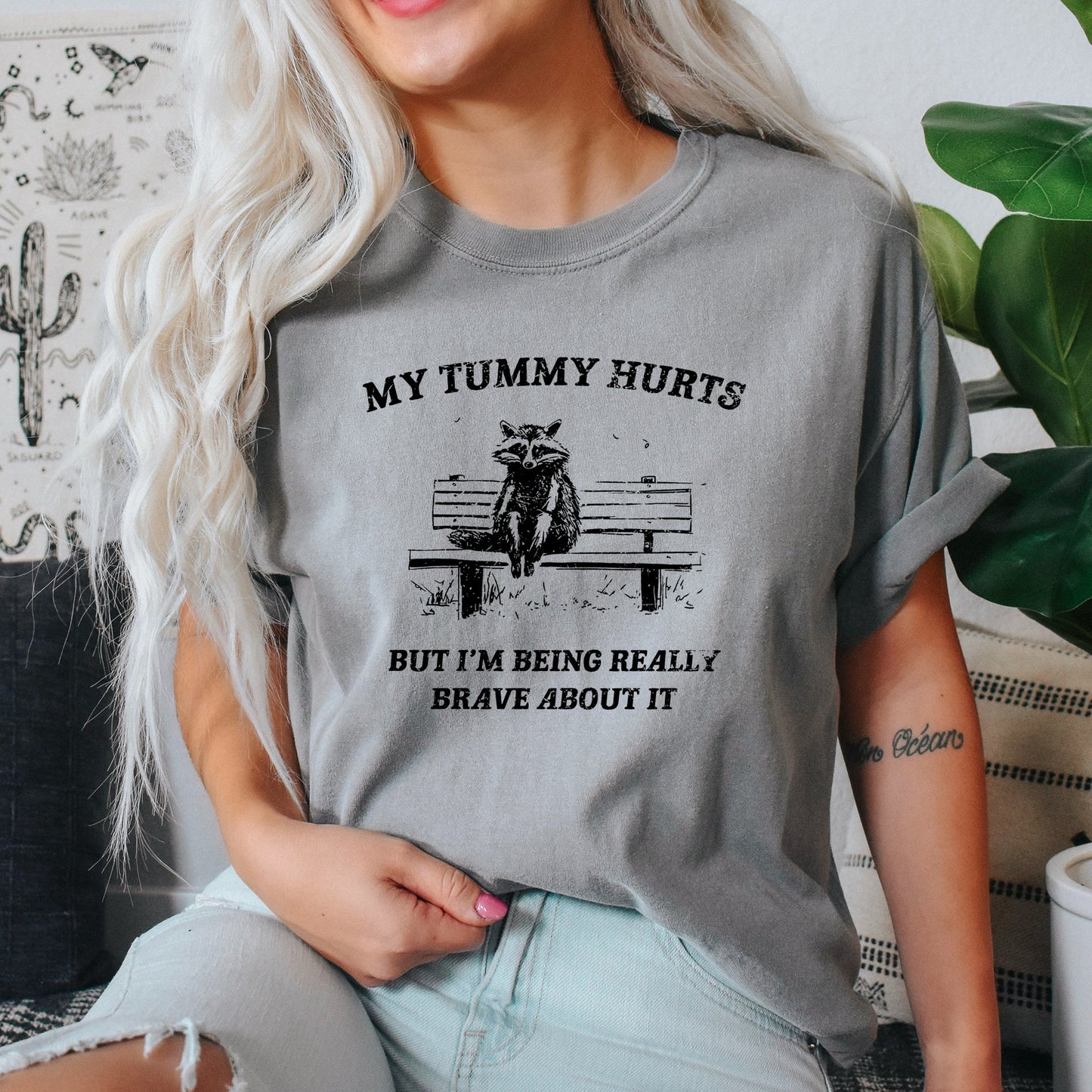 My Tummy Hurts, Raccoon, Meme, Aesthetic, Funny, Comfort Colors Tshirt