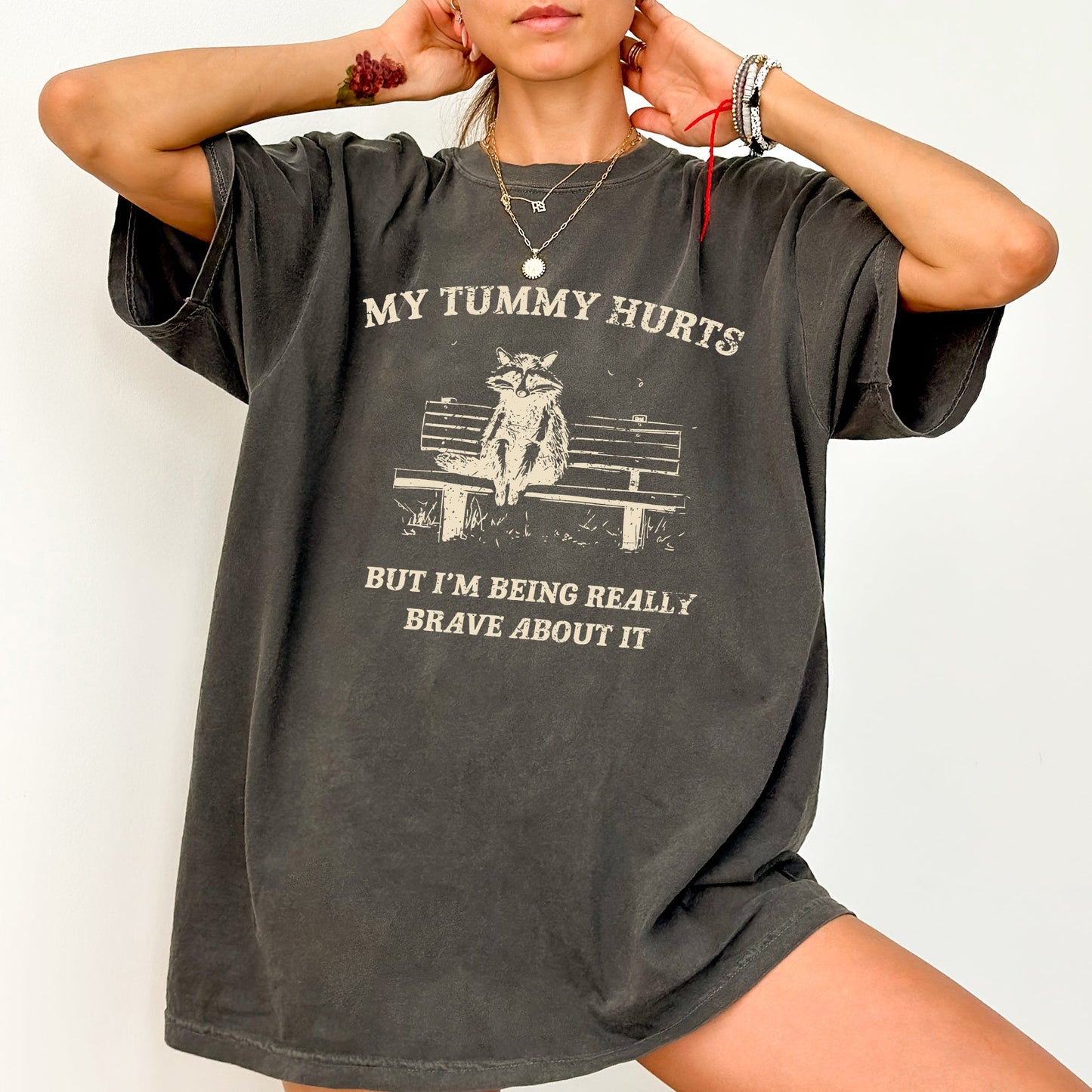 My Tummy Hurts, Raccoon, Meme, Aesthetic, Funny, Comfort Colors Tshirt