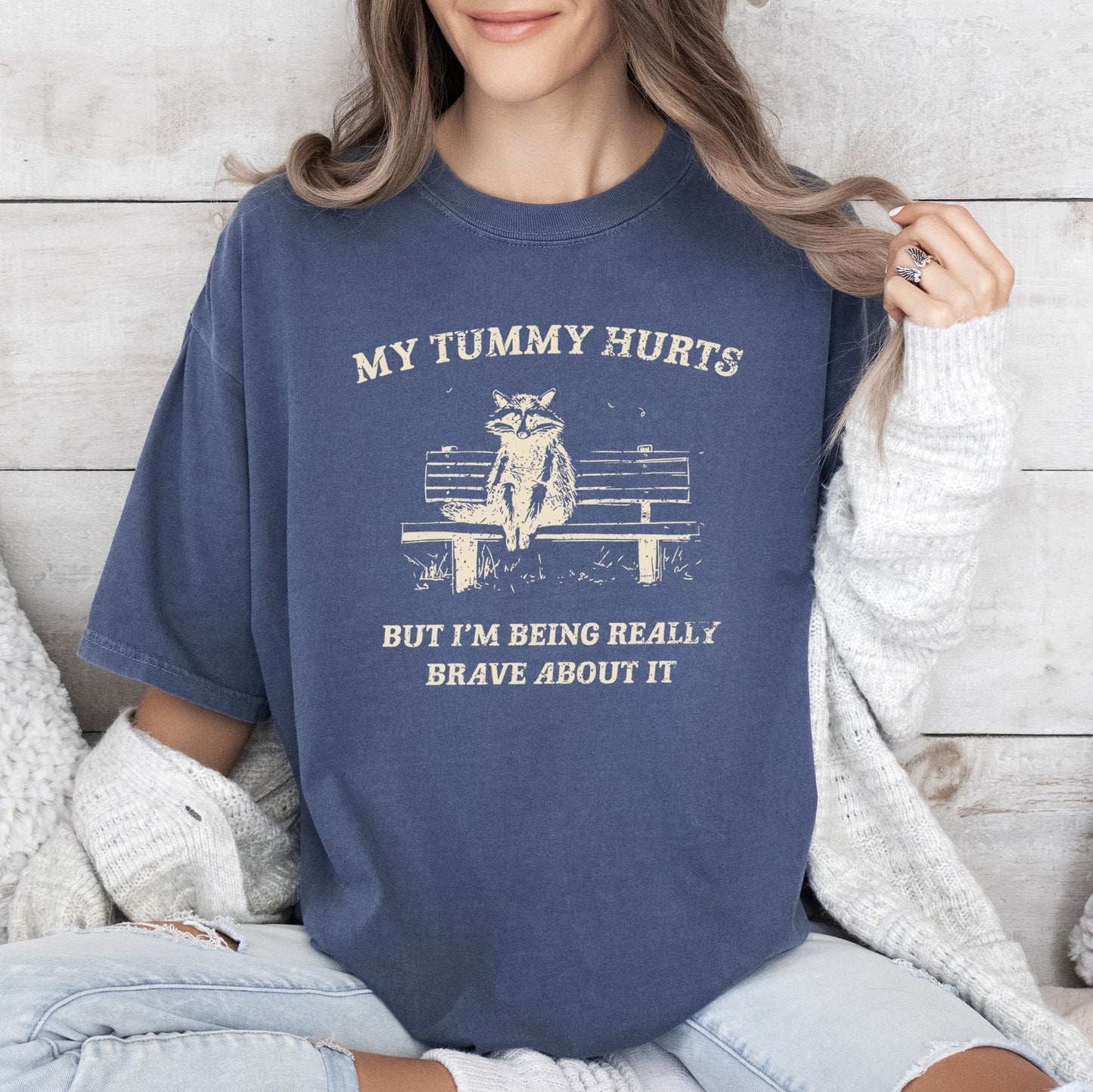 My Tummy Hurts, Raccoon, Meme, Aesthetic, Funny, Comfort Colors Tshirt