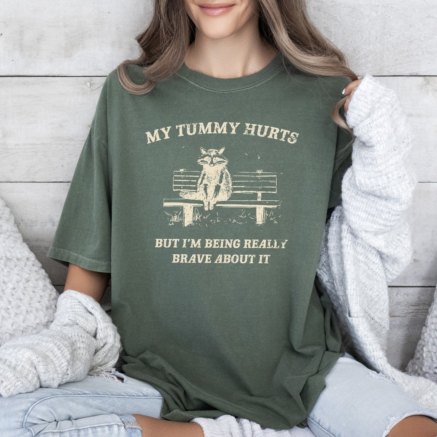 My Tummy Hurts, Raccoon, Meme, Aesthetic, Funny, Comfort Colors Tshirt
