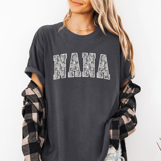 Nana, Faux Lace, Coquette, Varsity, Mother's Day Tshirt Comfort Colors T-Shirt