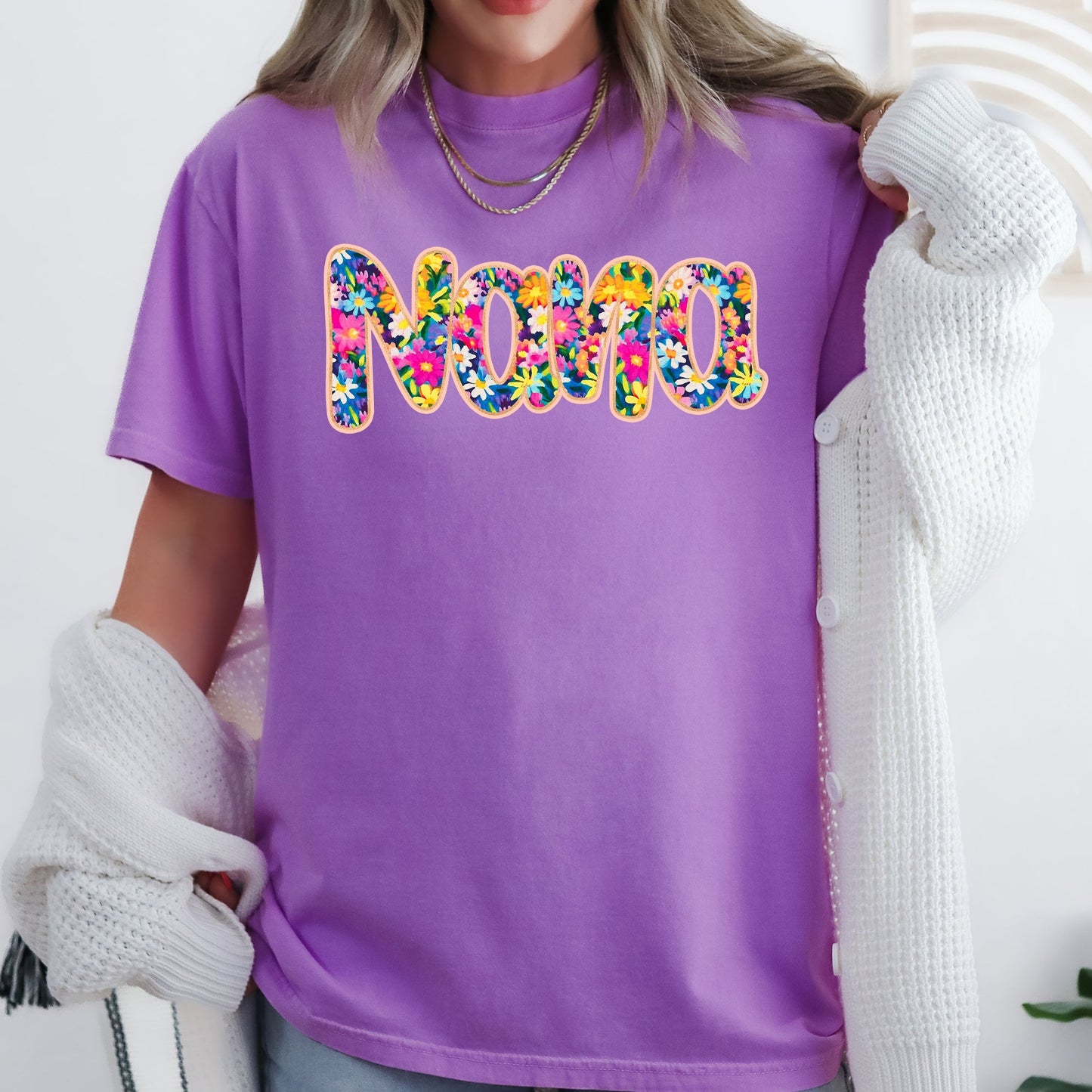 Nana, Floral, Flowers, Mother's Day, Bright, Colorful, Pastels Tshirt Comfort Colors T-Shirt