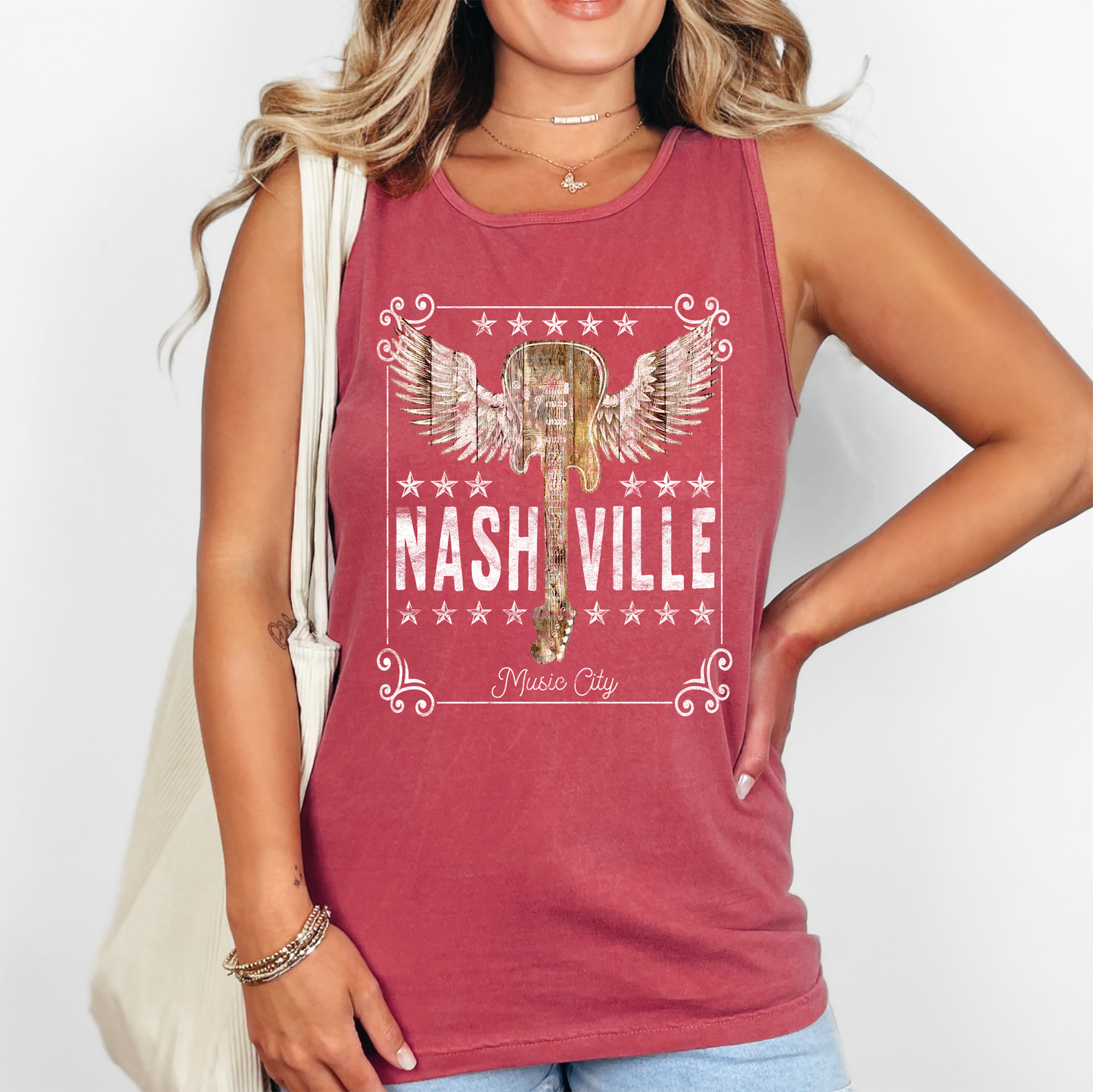 Nashville Music City, Country, Western, Guitar, Original Design Comfort Colors Tank Top