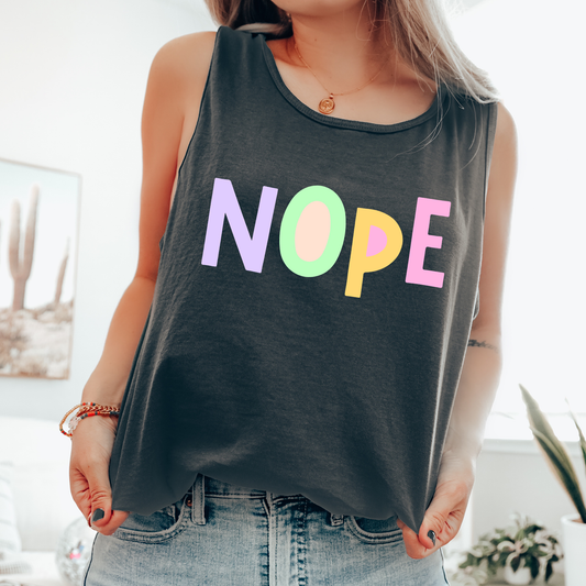 Nope, Colorful, Sassy, Sarcastic, Minimalist, Funny Comfort Colors Tank Top