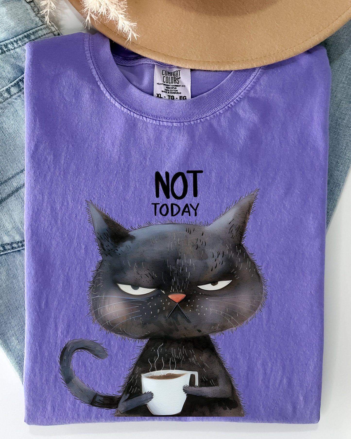 Not Today, Cat, Grumpy, Coffee, Funny, Meme Shirt Comfort Colors T-Shirt