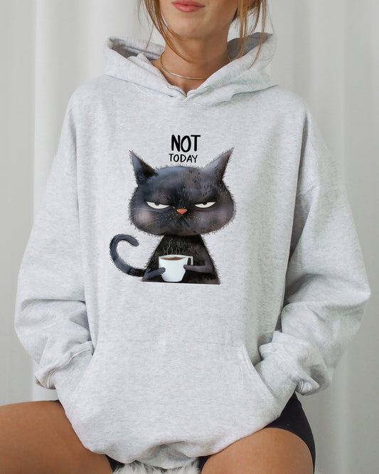 Not Today, Cat, Grumpy, Coffee, Funny, Meme Hooded Sweatshirt