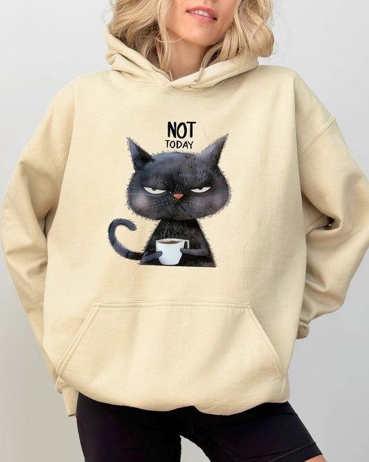Not Today, Cat, Grumpy, Coffee, Funny, Meme Hooded Sweatshirt