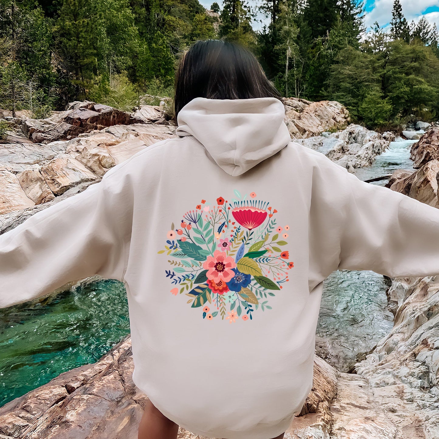 Circular Floral Folk Art Hoodie