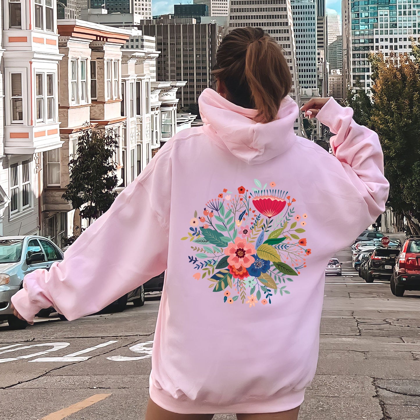 Circular Floral Folk Art Hoodie
