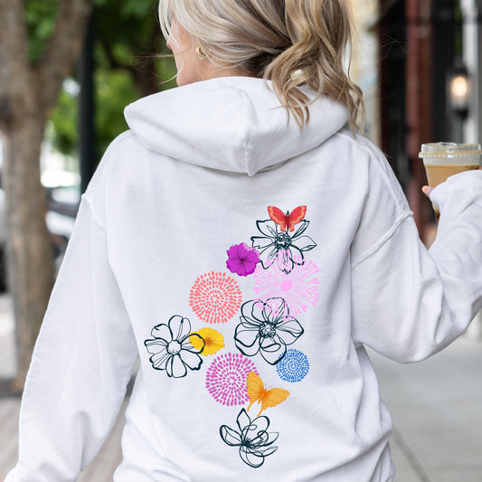Floral Outlines, Flower Doodle Hoodie