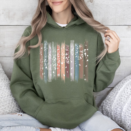 Falling Leaves, Botanical Stripes Hoodie