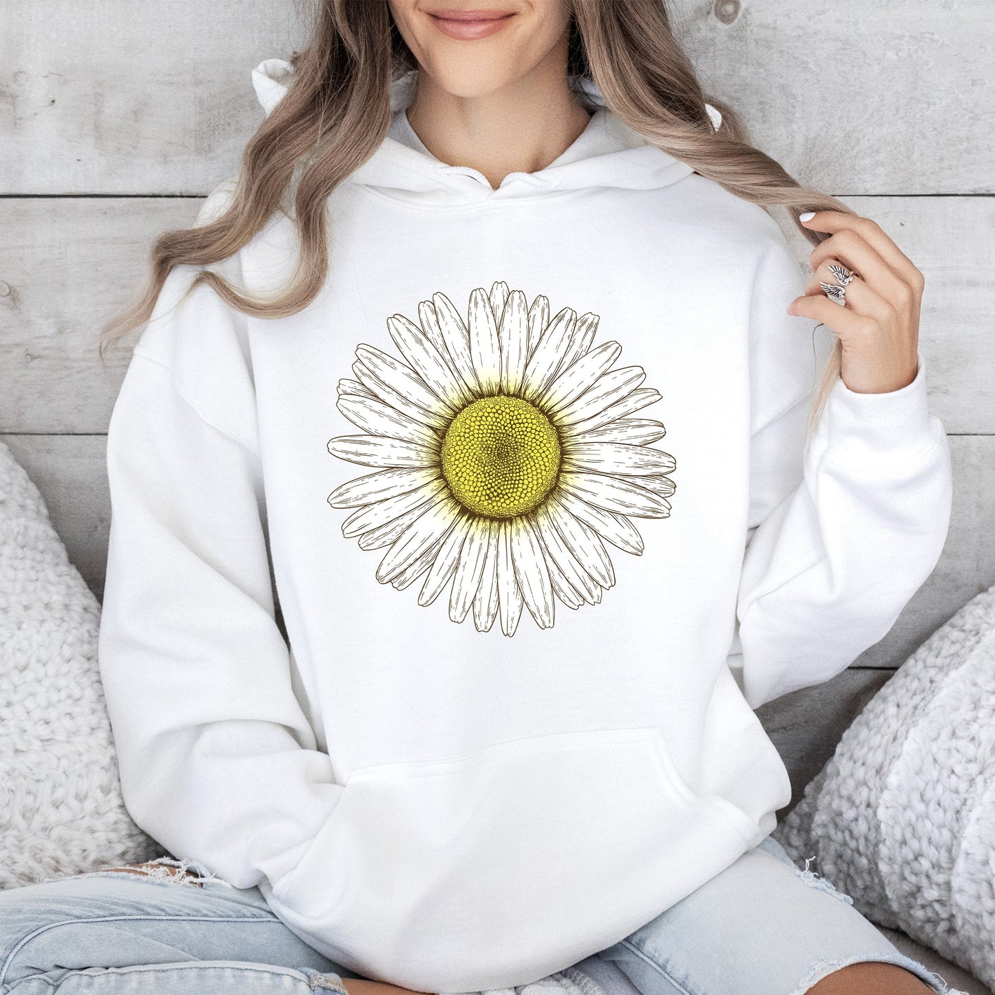 Retro Daisy Print, Vintage Flowers Hoodie