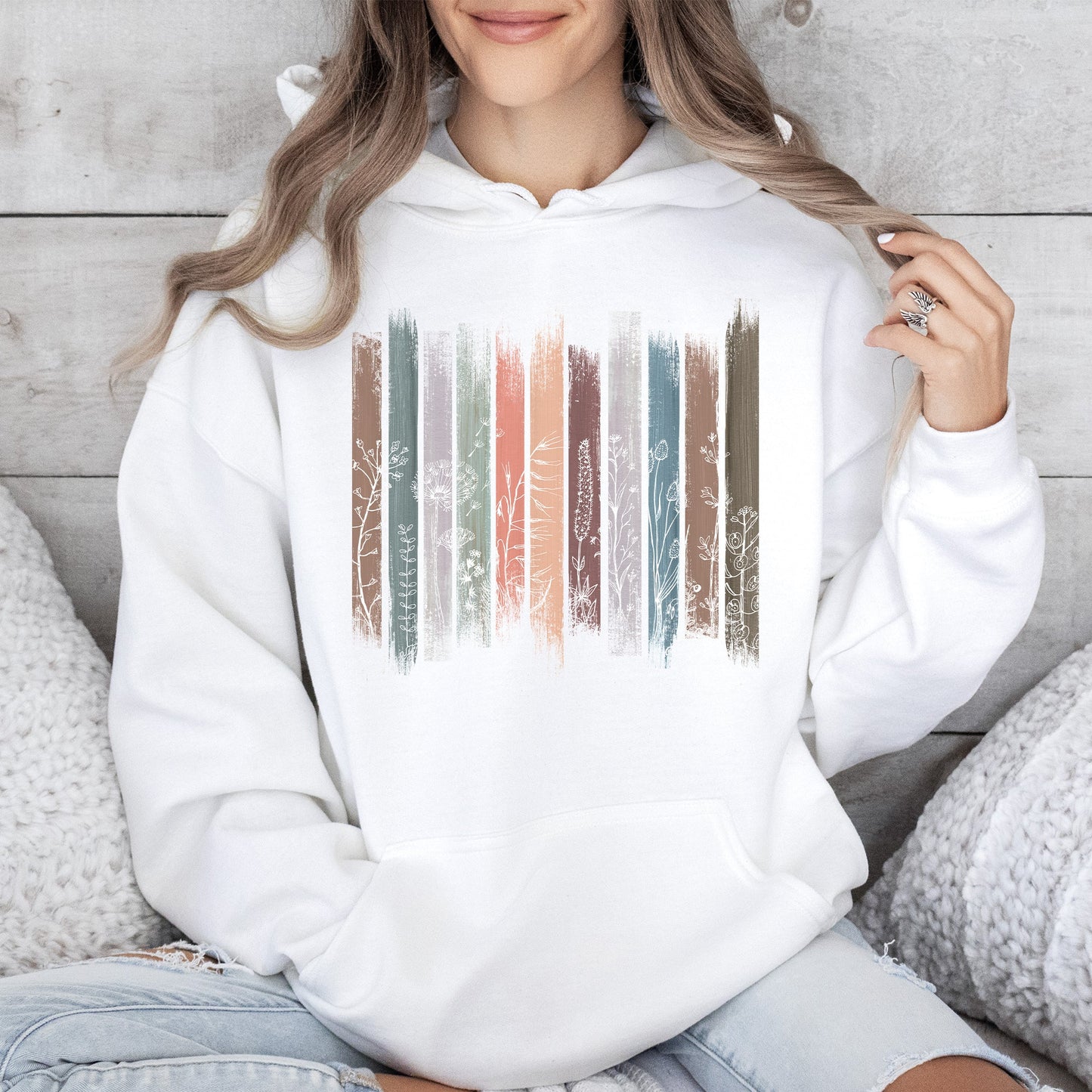 Wildflowers, Nature, Floral, Botanical Stripes Hoodie