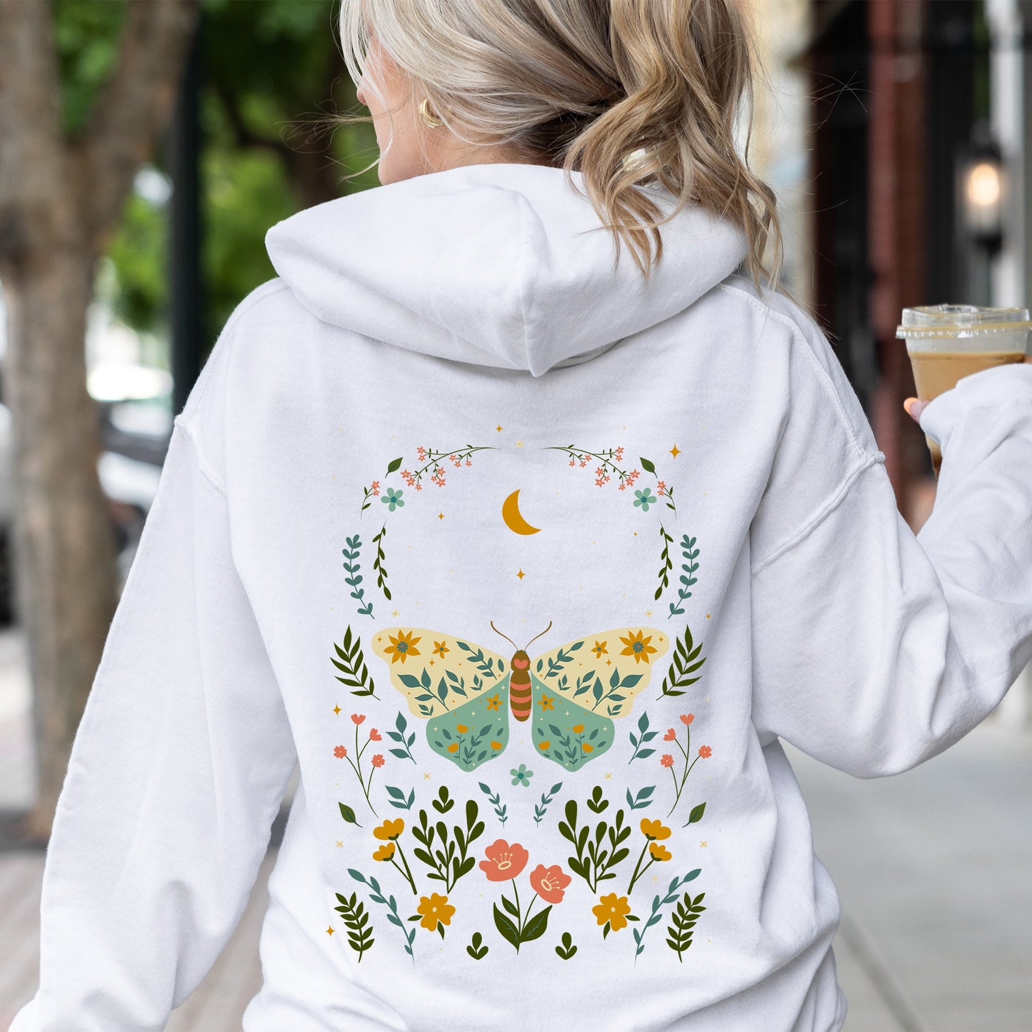 Twilight Flora and Fauna, Moon, Moth, and Flower Hoodie