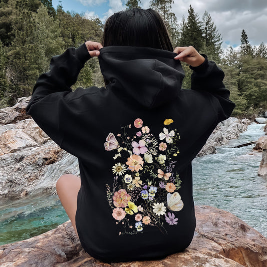 Butterfly Mountain Meadow Pressed Flower Hoodie