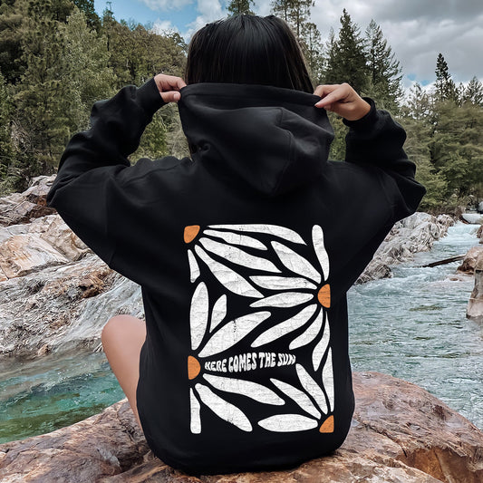 Here Comes The Sun, Boho Floral Design Hoodie