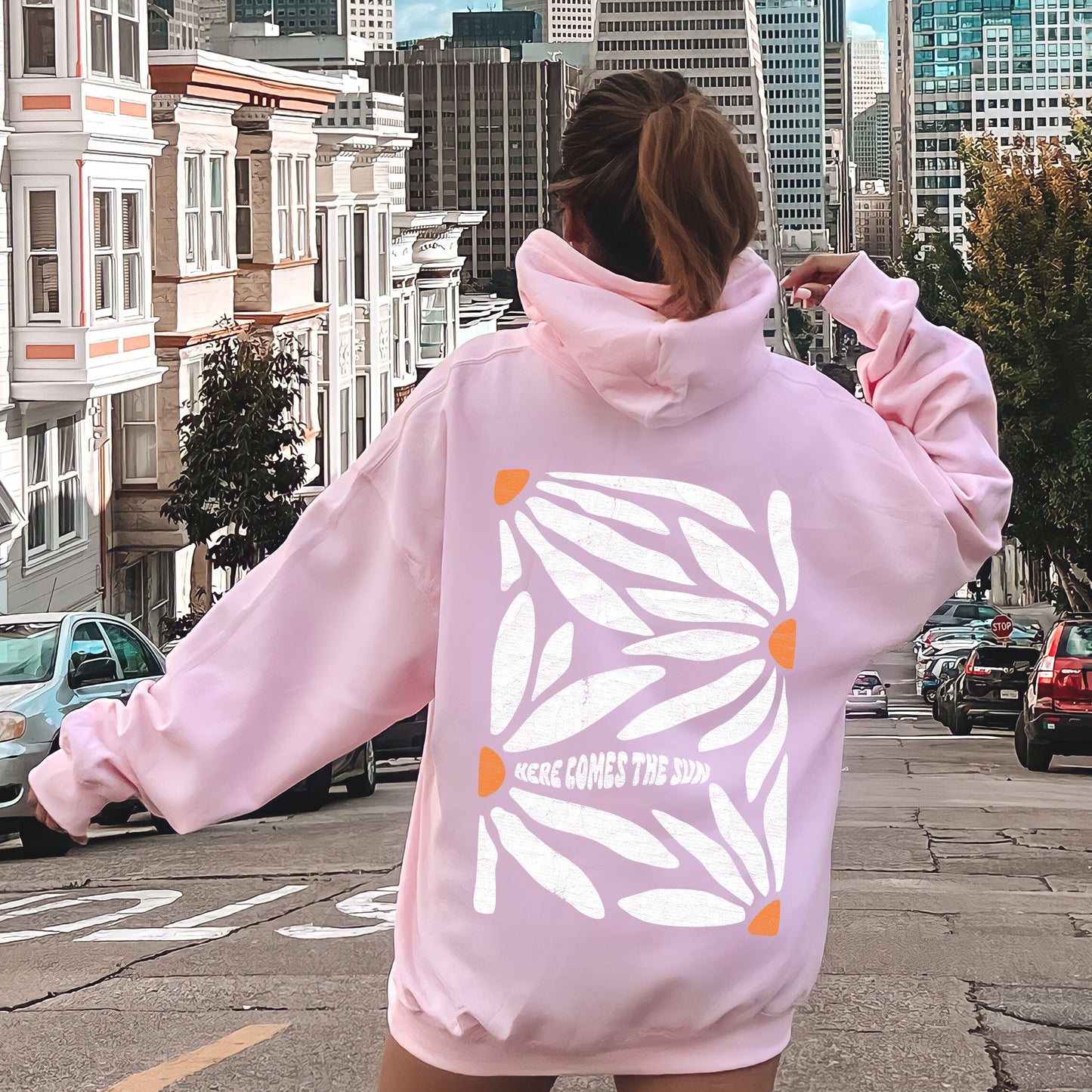 Here Comes The Sun, Boho Floral Design Hoodie