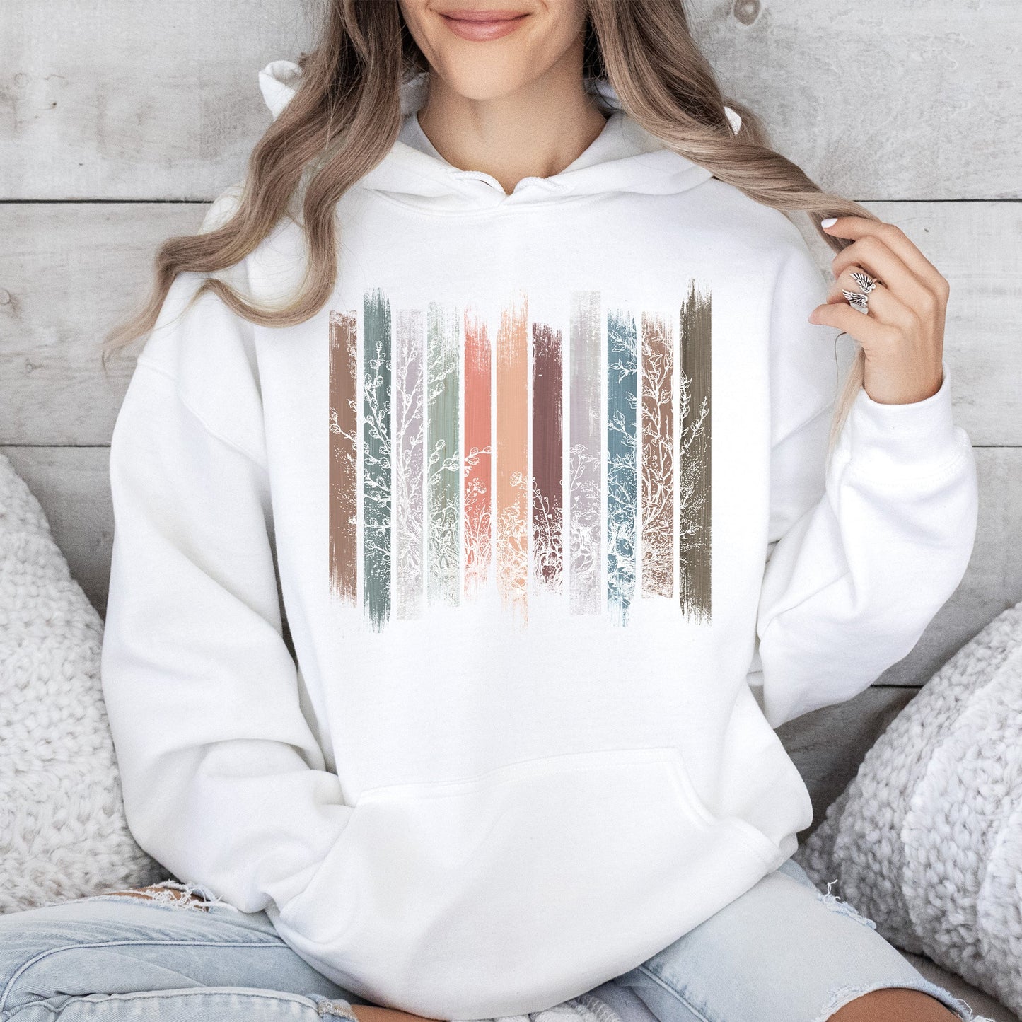 Meadow Vines, Flowers, Nature, Botanical Stripes Hoodie