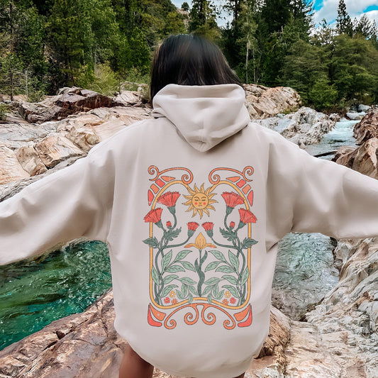 Sun Art Deco Design, Celestial Art Nouveau, Colorful Hoodie