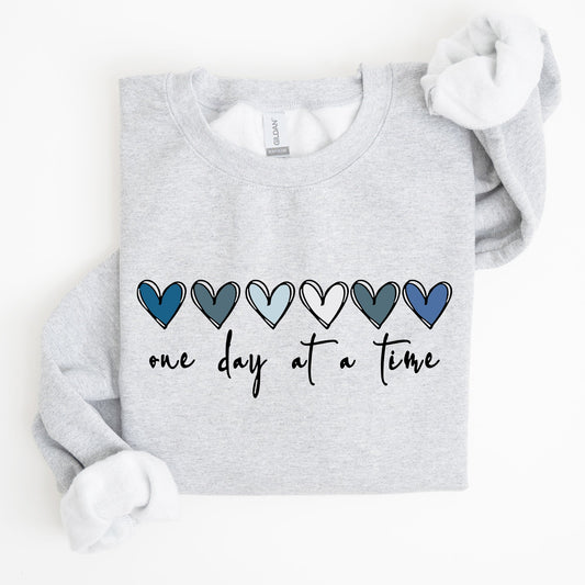 One Day At A Time, Mental Health, Wellness, Hearts Sweatshirt
