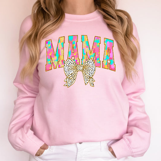 Painted Mama, Dalmatian Print, Bow, Ribbon, Coquette, Mother's Day Sweatshirt