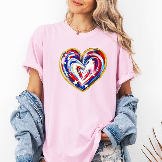 Painted Patriotic Heart, America, USA, Stars, 4th of July Tshirt Comfort Colors T-Shirt