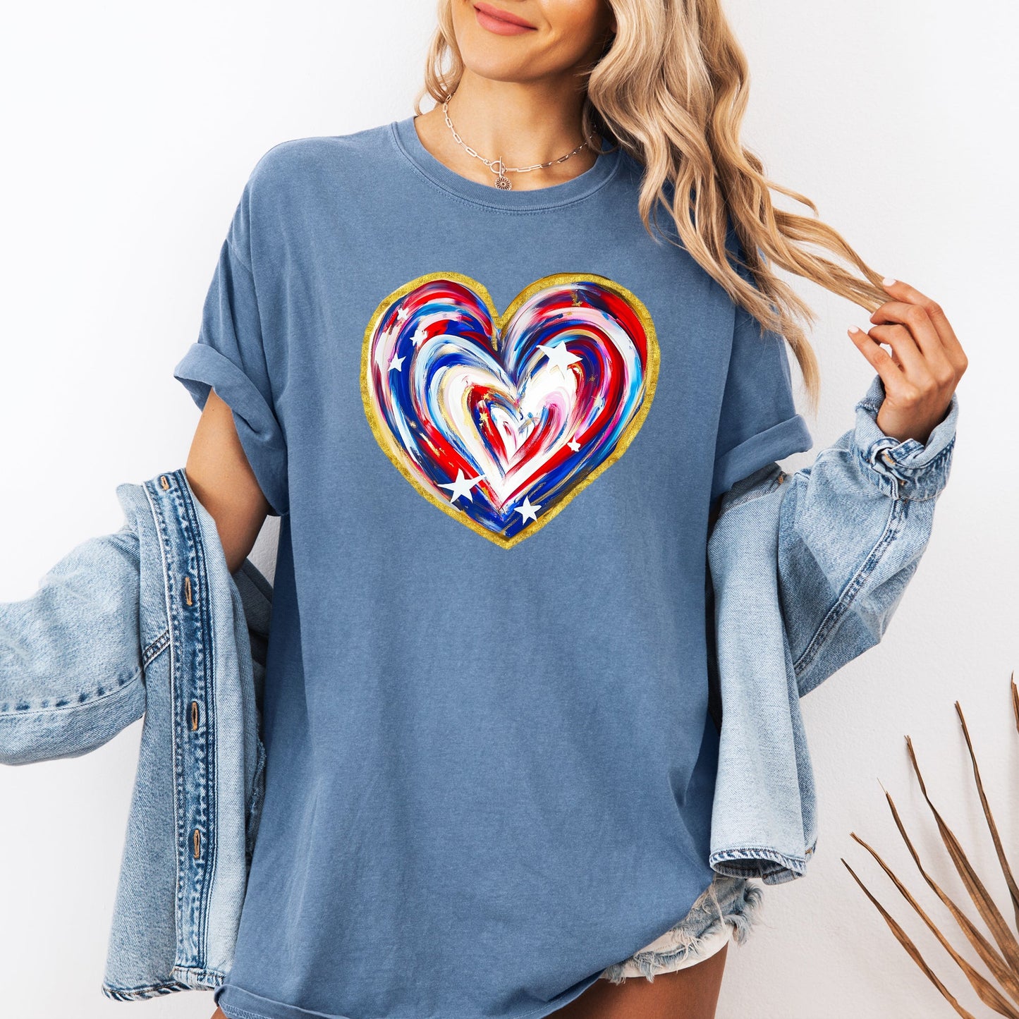 Painted Patriotic Heart, America, USA, Stars, 4th of July Tshirt Comfort Colors T-Shirt