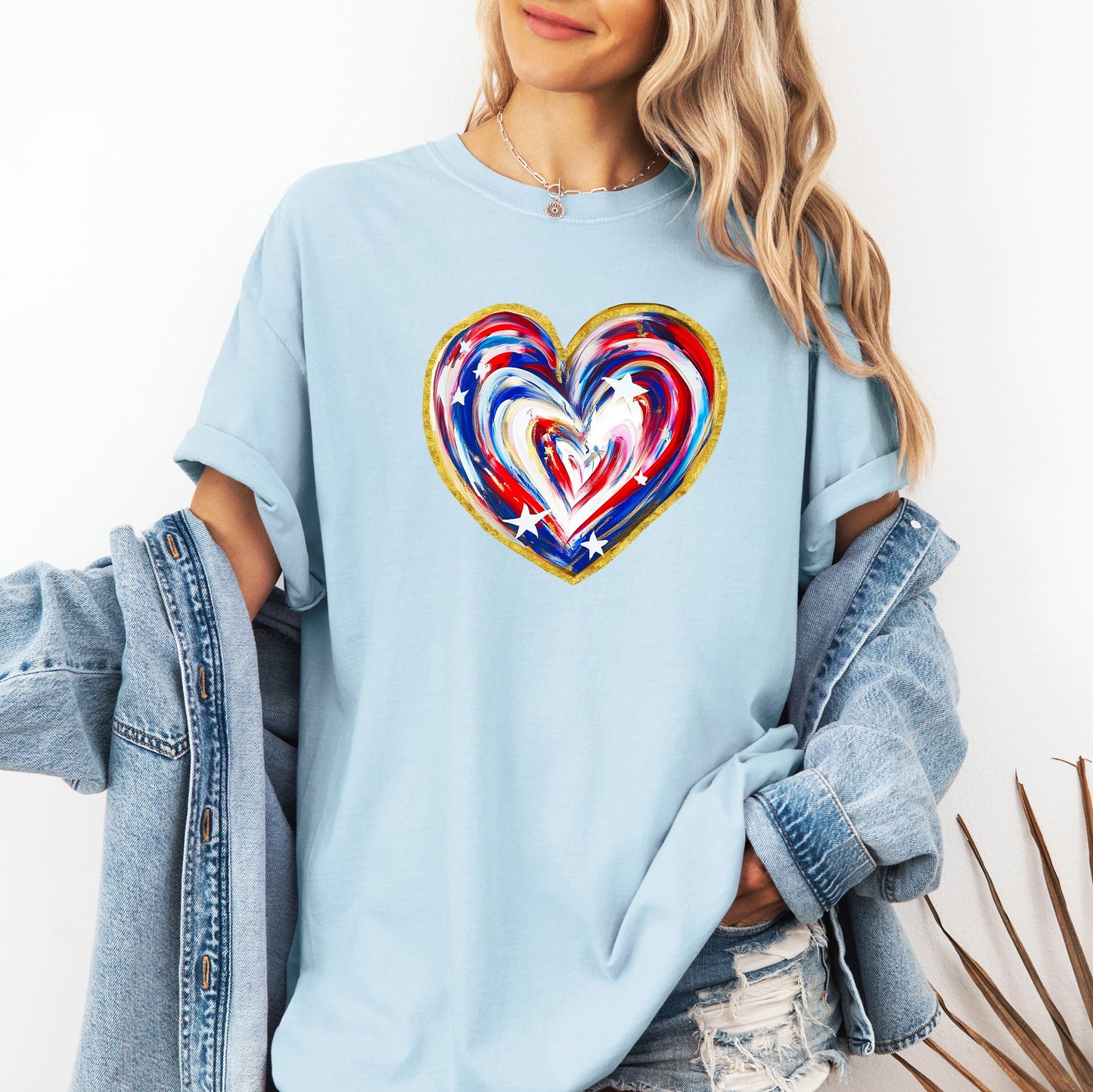 Painted Patriotic Heart, America, USA, Stars, 4th of July Tshirt Comfort Colors T-Shirt