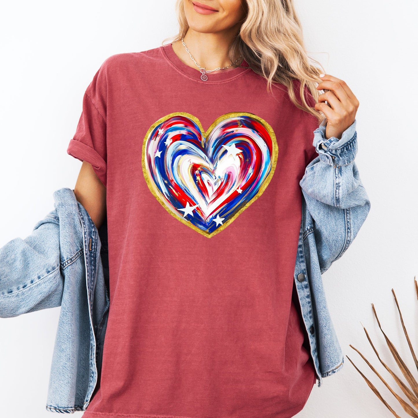 Painted Patriotic Heart, America, USA, Stars, 4th of July Tshirt Comfort Colors T-Shirt