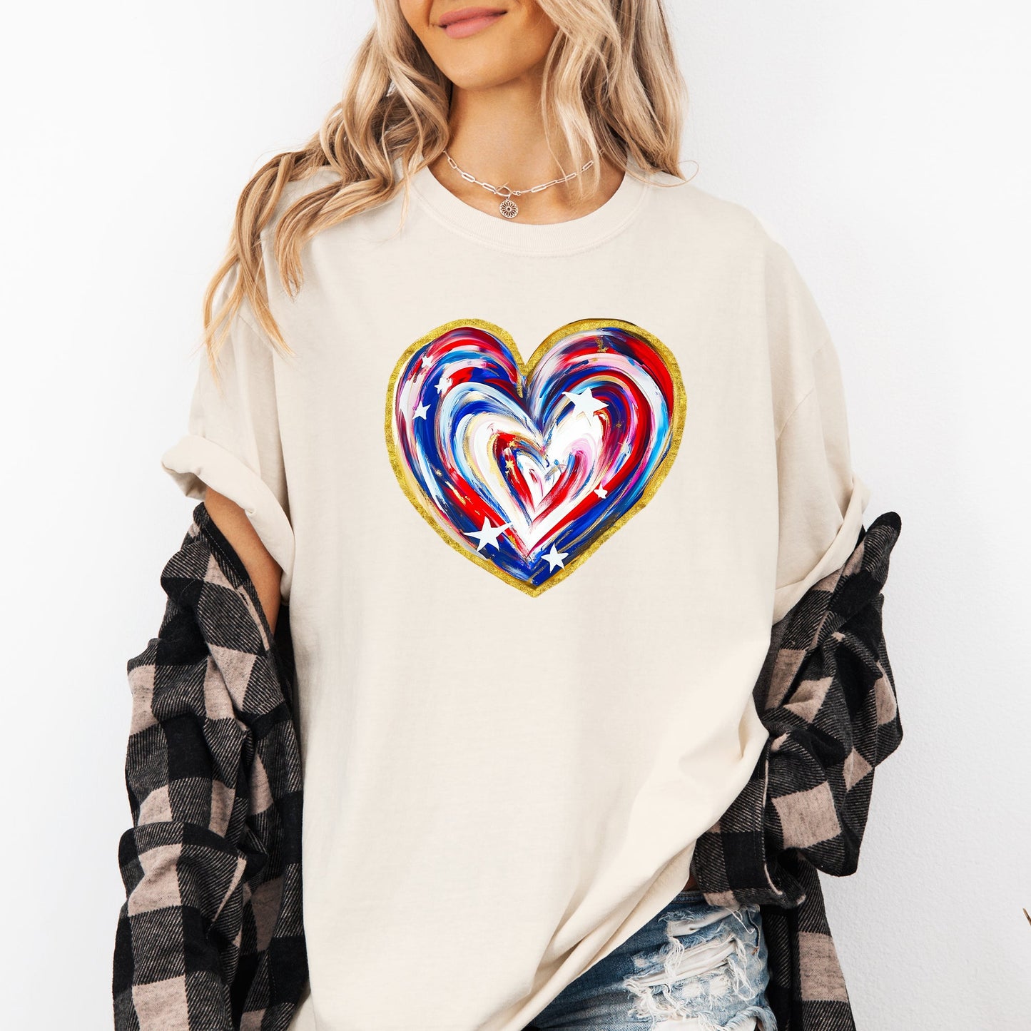 Painted Patriotic Heart, America, USA, Stars, 4th of July Tshirt Comfort Colors T-Shirt