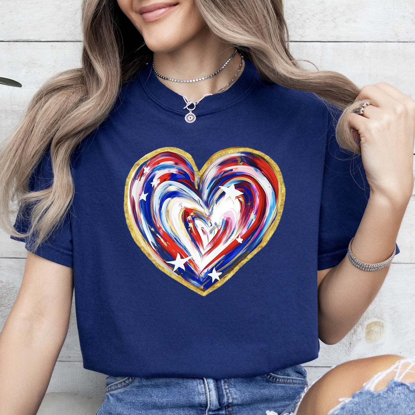 Painted Patriotic Heart, America, USA, Stars, 4th of July Tshirt Comfort Colors T-Shirt