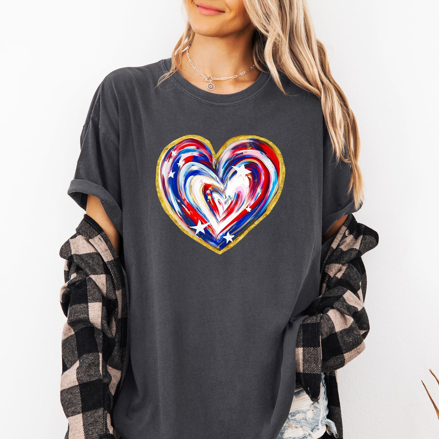 Painted Patriotic Heart, America, USA, Stars, 4th of July Tshirt Comfort Colors T-Shirt
